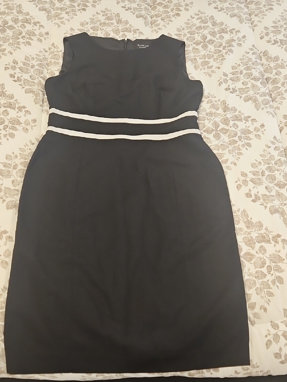Evan Picone Black Midi Sheath Dress with White Double Waist Bands